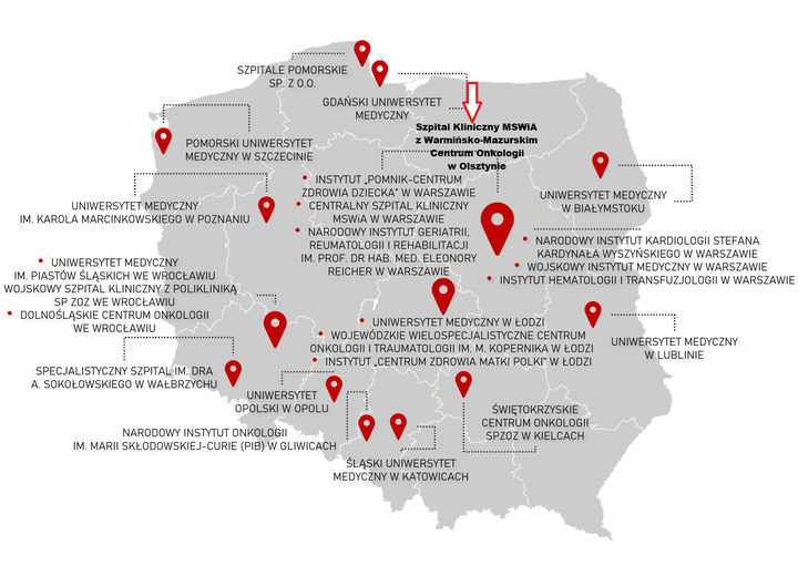 Mapa Centrów Wsparcia Badań Klinicznych w Polsce