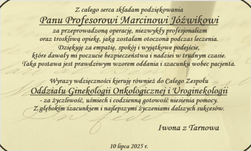 Podziękowanie za profesjonalizm i opiekę treść listu