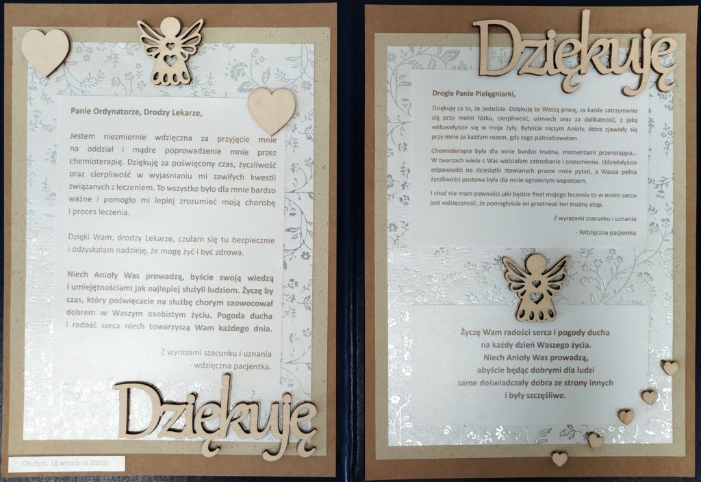 Treść podziękowań