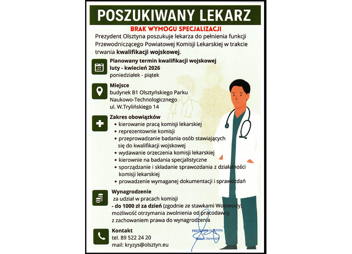 Nabór na Przewodniczącego Powiatowej Komisji Lekarskiej