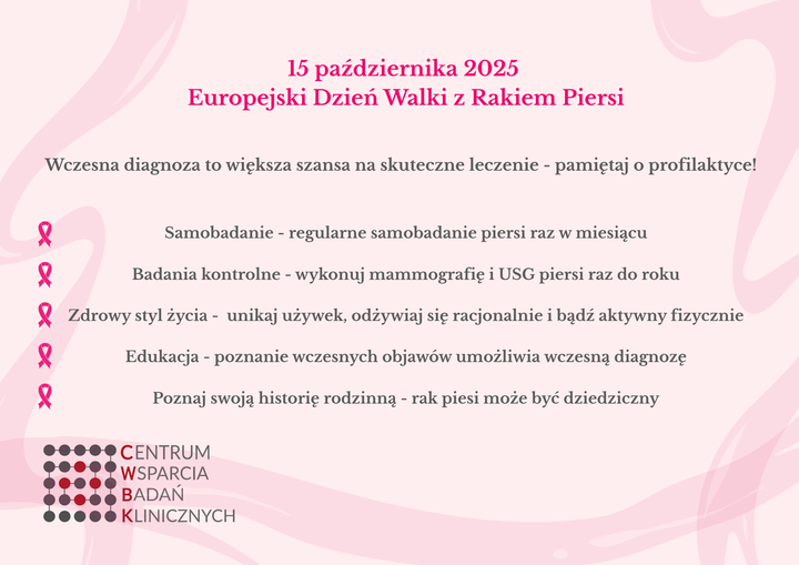 15 października 2025 - Europejski Dzień Walki z Rakiem Piersi
