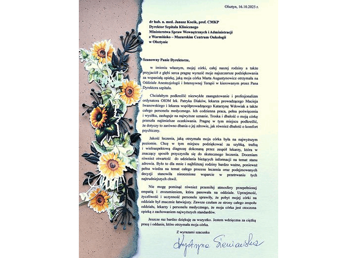 Podziękowania dla personelu Naszego Szpitala