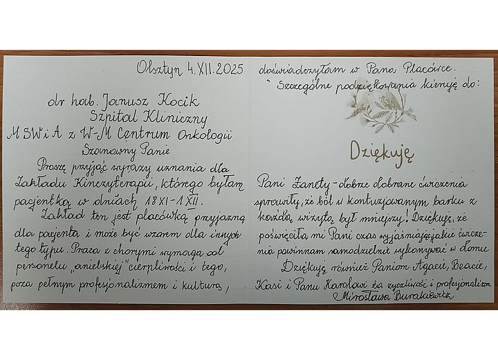 Treść podziękowań - Wdzięczni pacjenci doceniają nasz personel