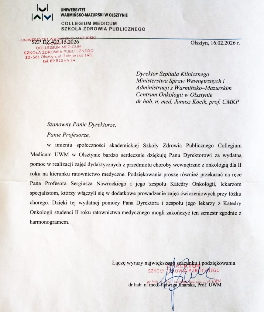 Treść podziękowań